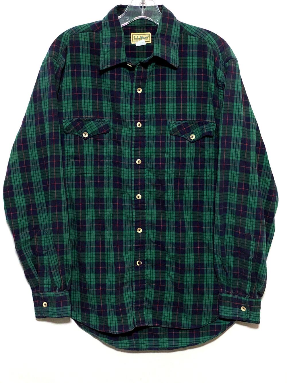 Vintage LL Bean Plaid Button Shirt Mens L Green Made USA Gorpcore Outdoor Grunge